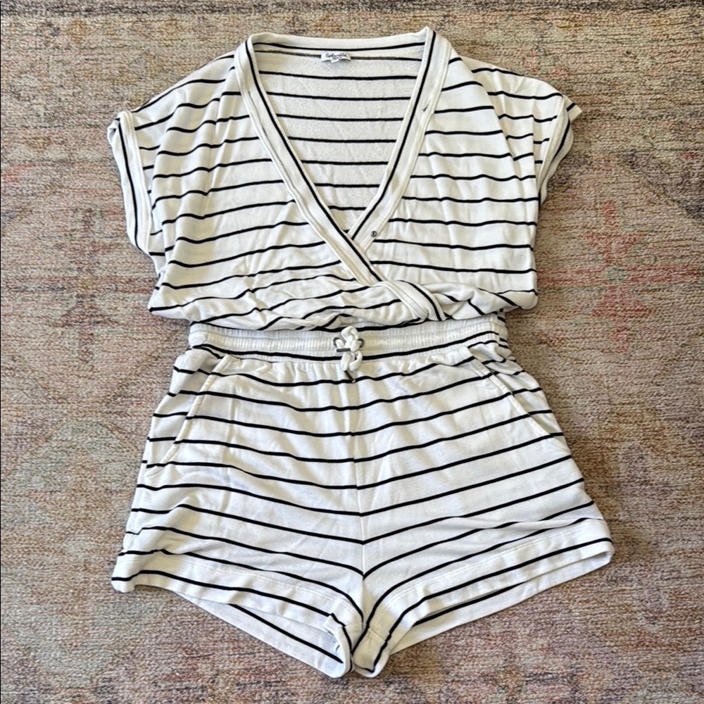 Splendid White and Black Striped Jumpsuit